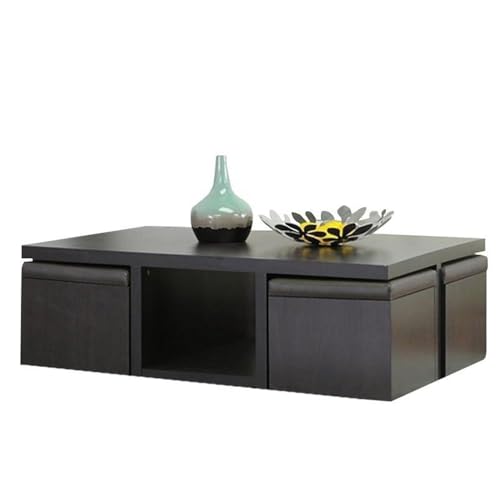 Baxton Studio Prescott Modern Table and Stool Set with Hidden Storage, Medium, Dark Brown