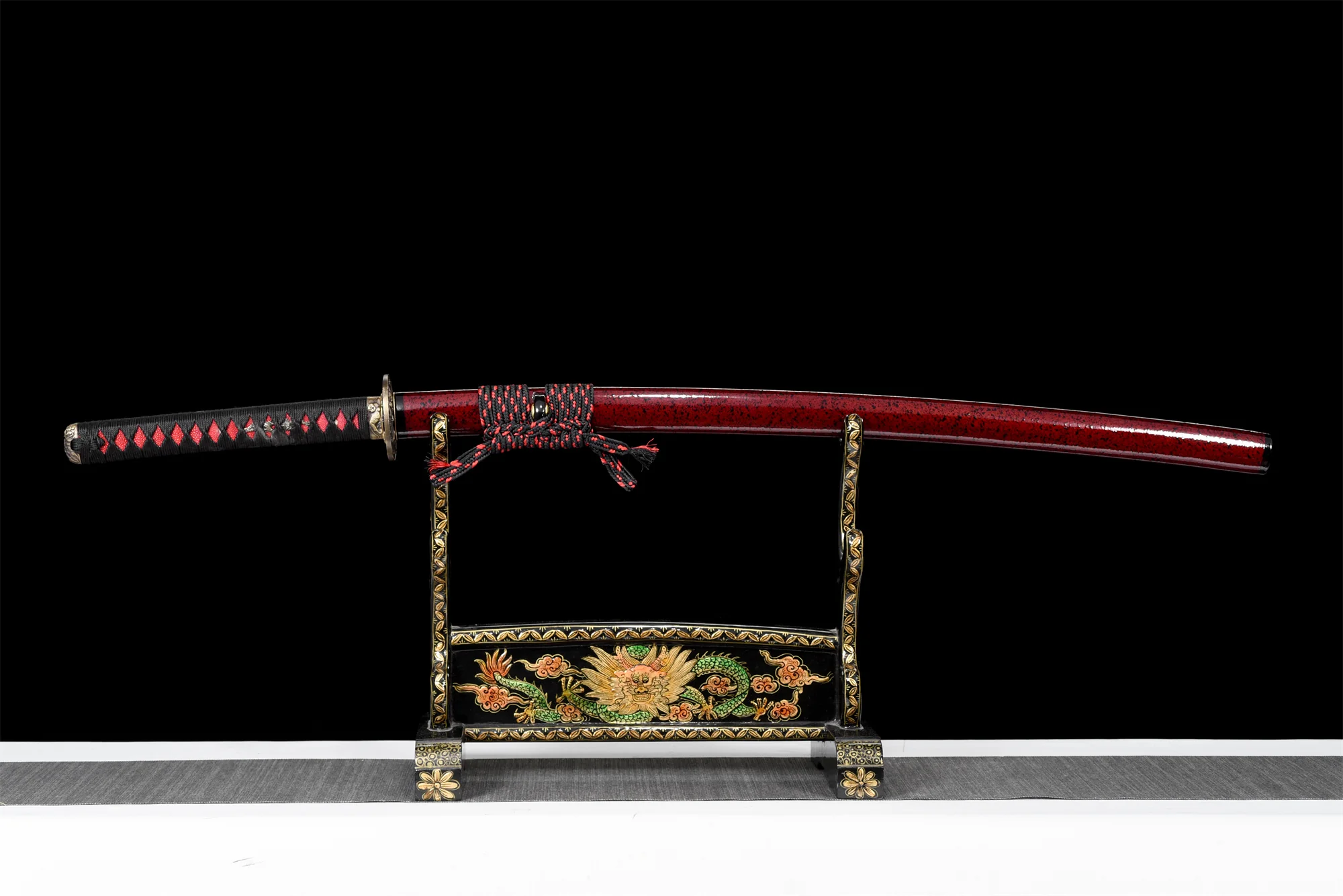 Black & Red Katana – T10 Clay Tempered, Full Tang