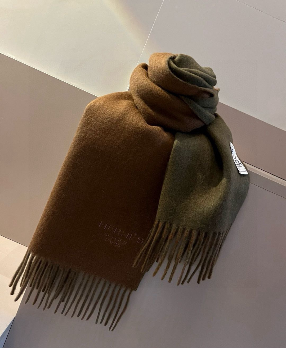 Hermes Cashmere Scarf Colorblock Brown For Women 180cm
