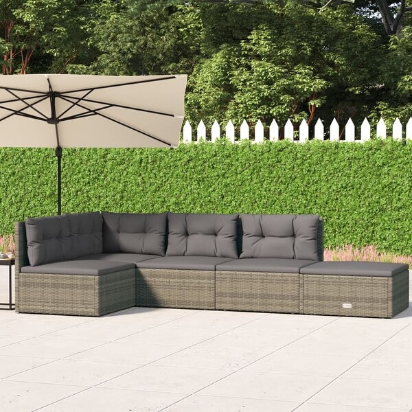 vidaXL 5 Piece Patio Lounge Set with Cushions Gray Poly Rattan
