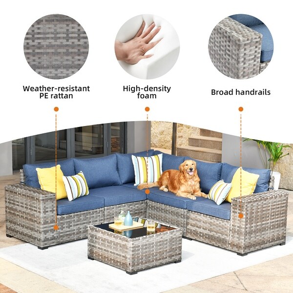 OVIOS Patio Wicker Furniture Wide Arm 6piece Set with Table