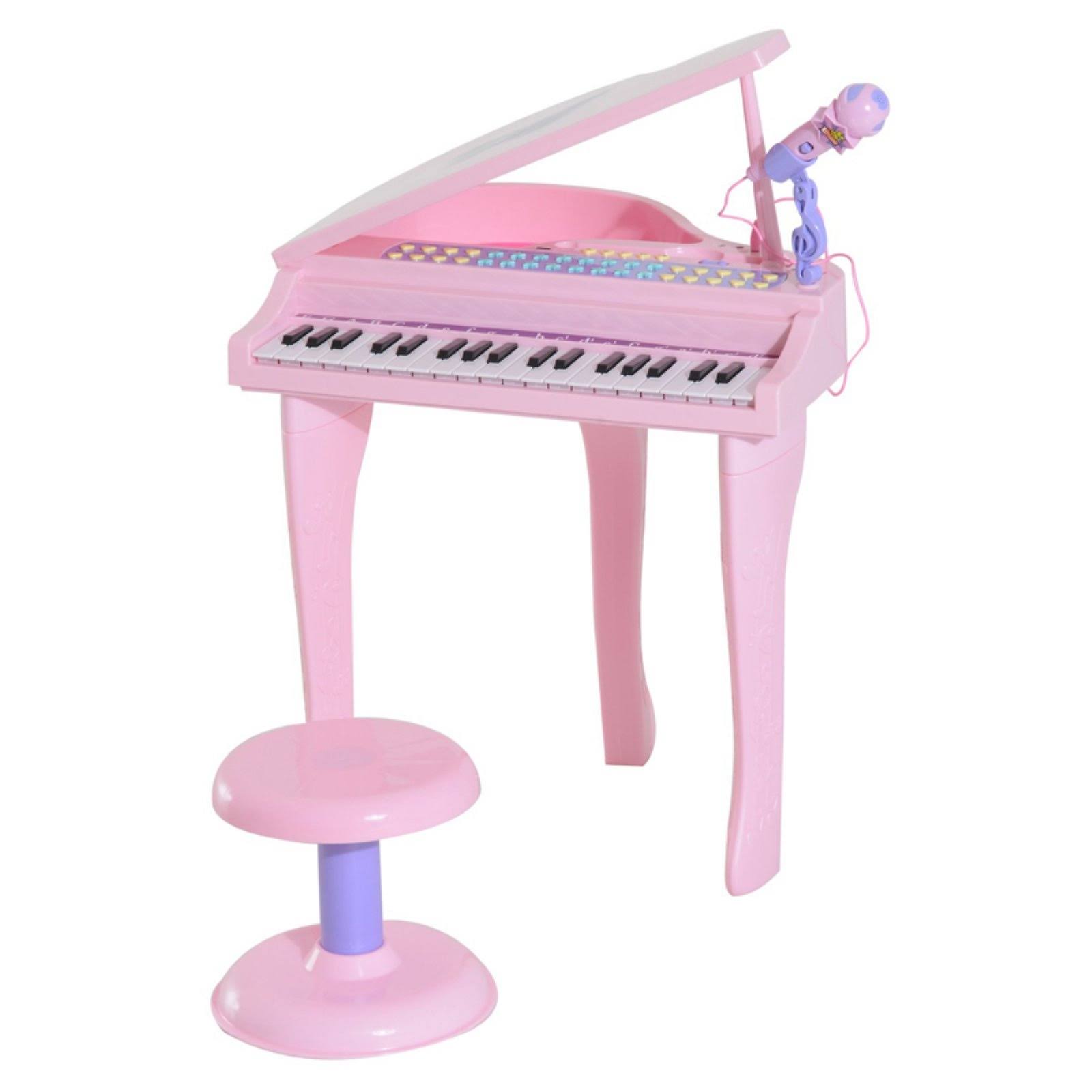 Qaba 37 Key Kids Baby Grand Digital Piano with Microphone and Stool - Pink