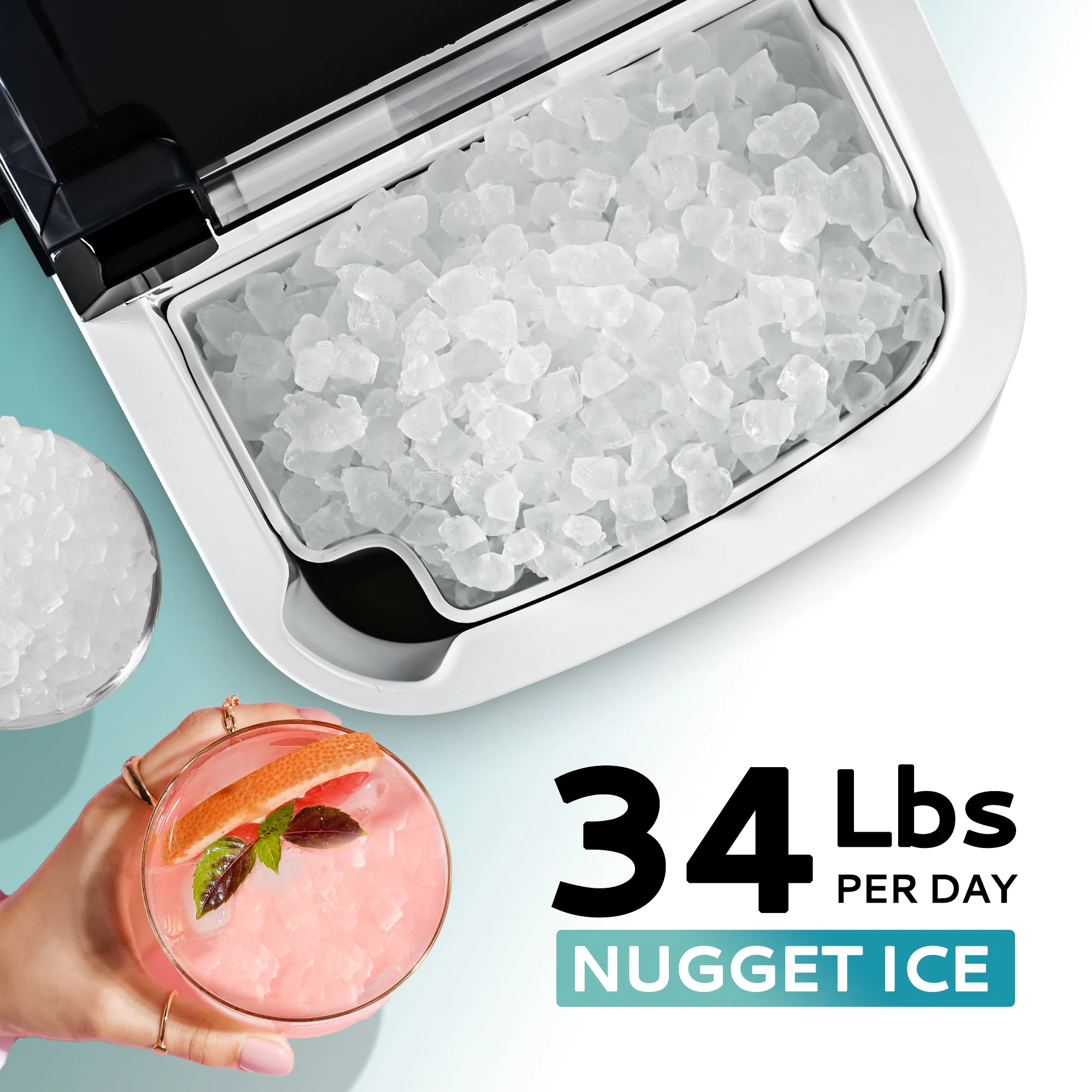 Auto-Cleaning 10'' Nugget Ice Countertop Ice Maker with Handle