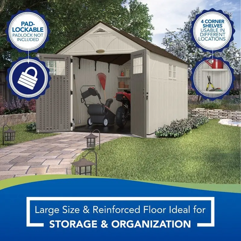Tremont 8′ x 13′ Heavy-Duty Plastic Storage Shed – Weather-Resistant Outdoor Utility Shelter