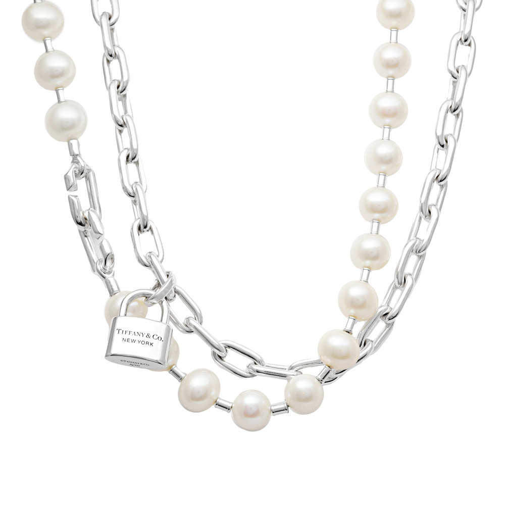Tiffany & Co. Hardware Pearl Lock Necklace Sterling Silver 64047841