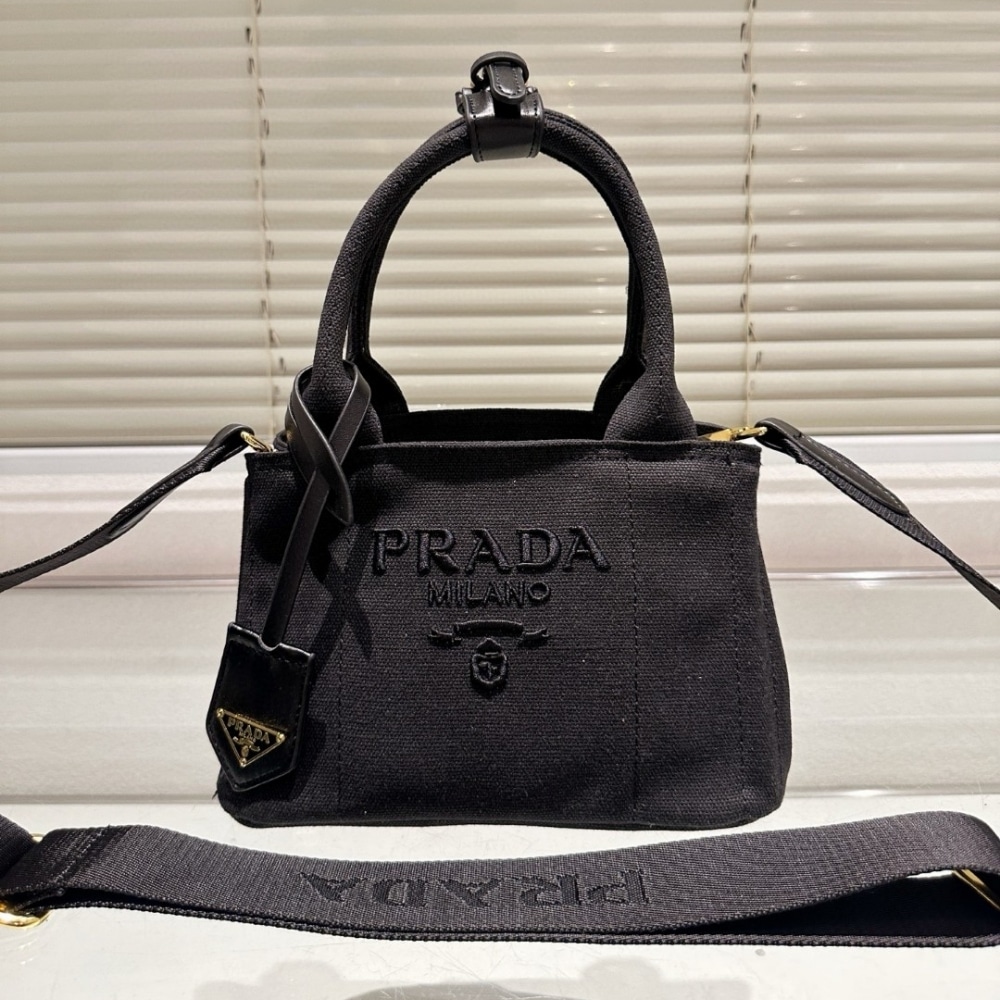 Prada Small Cotton Canvas Handbag Black 22Cm