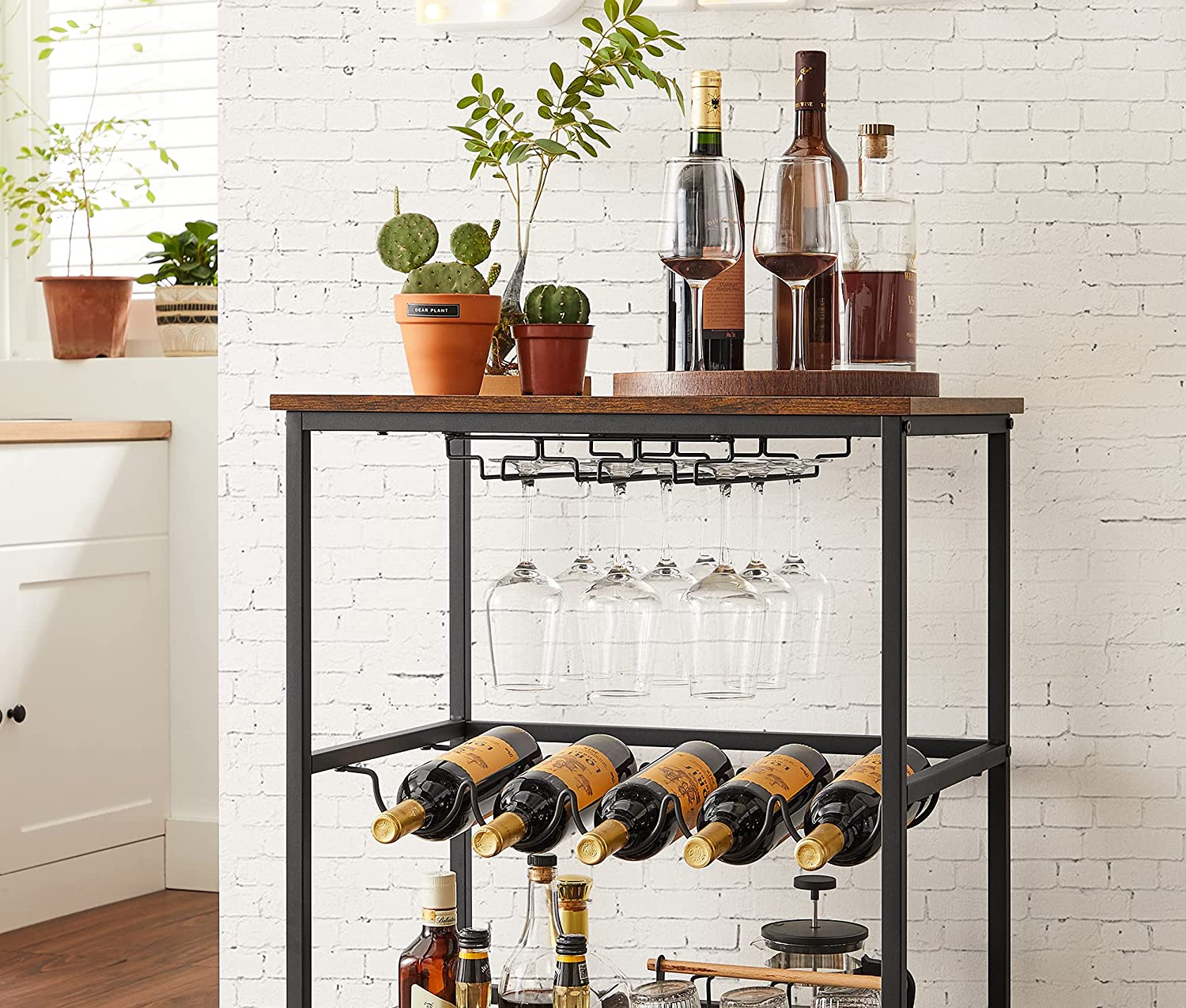Bar Cart, Serving Cart, Industrial, Rustic Brown and Black