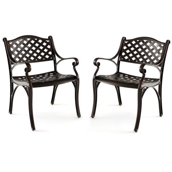 Cast Aluminum Dining Chairs Set of 2 with Patio Chairs Armrests Flower PatternBronze