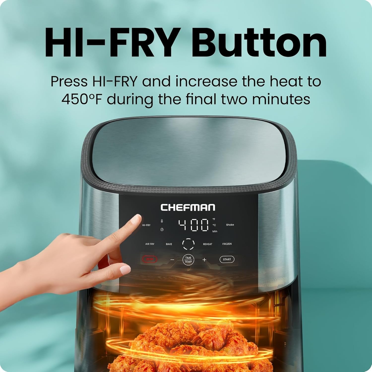 8QT 4-in-1 Air Fryer, 450°F Hi-Fry, LED Shake Reminder, Dishwasher Safe Nonstick Basket