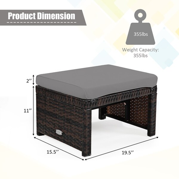 Costway 2PCS Patio Rattan Ottoman Cushioned Seat Foot Rest Furniture