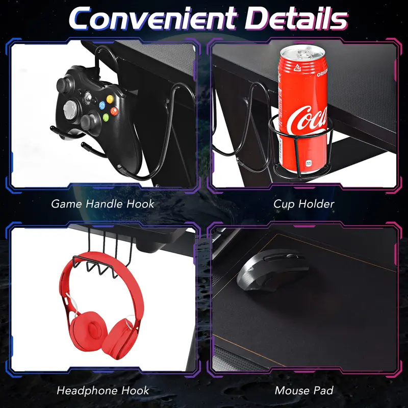 Z-Shaped Gaming Desk – 45.5-Inch Racing-Style Desk with Carbon Fiber Surface and Integrated Mouse Pad
