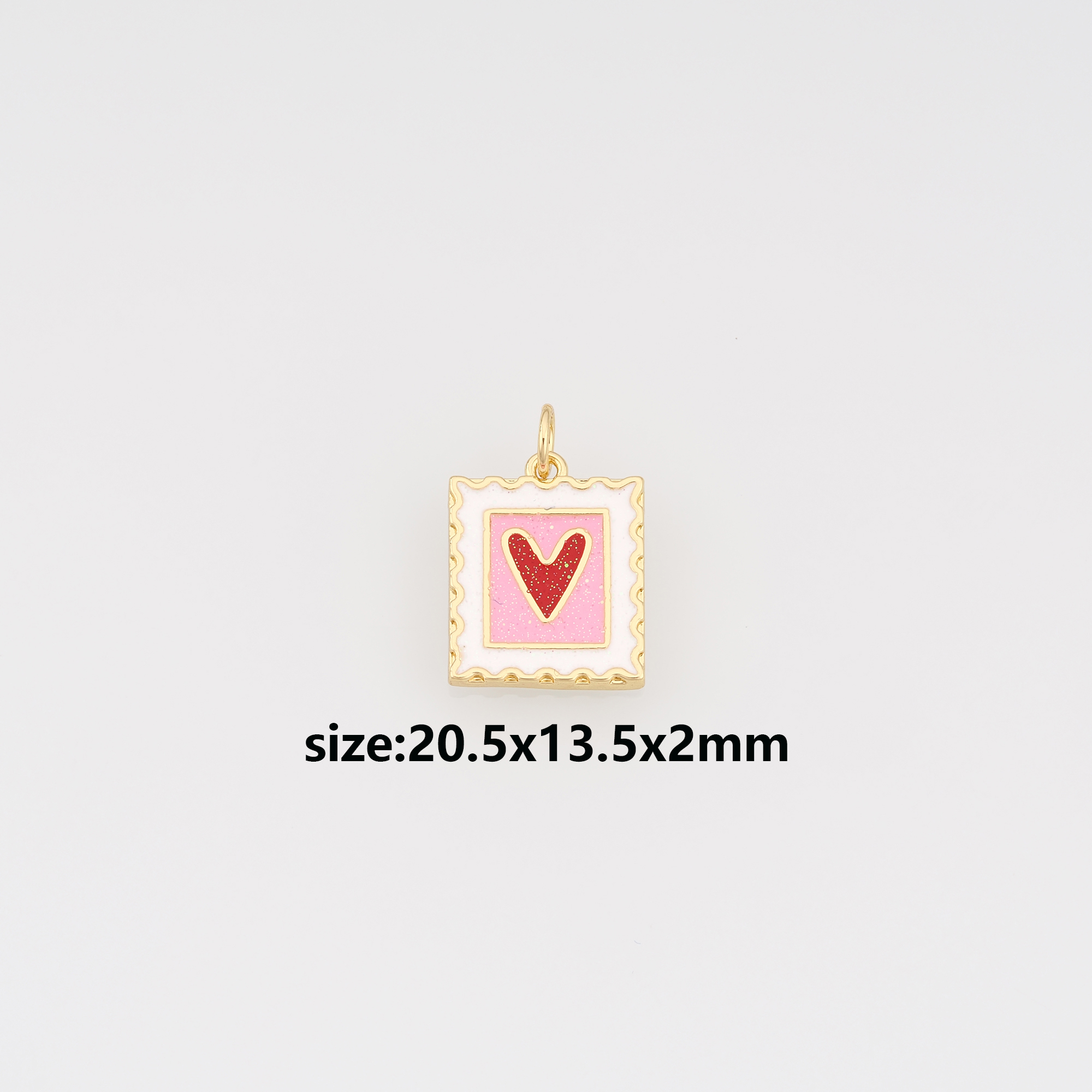 18K Gold Filled Heart Pendant,Enamel Square Heart Charm Earrings Necklace for DIY Jewelry Making Supply