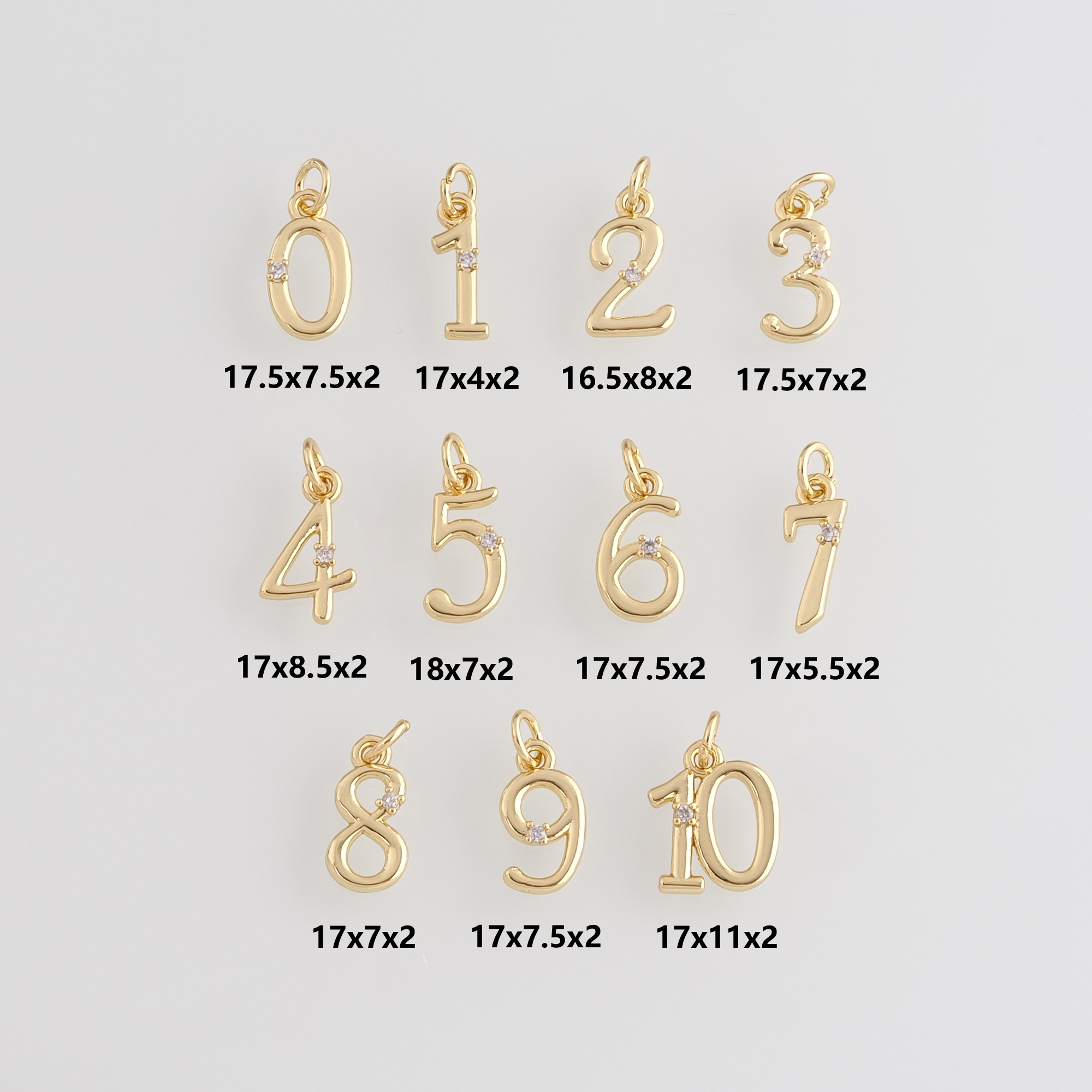 18K Gold Filled Number Pendant,CZ Micro Pave Number Charm Earrings Necklace for DIY Jewelry Making Supply