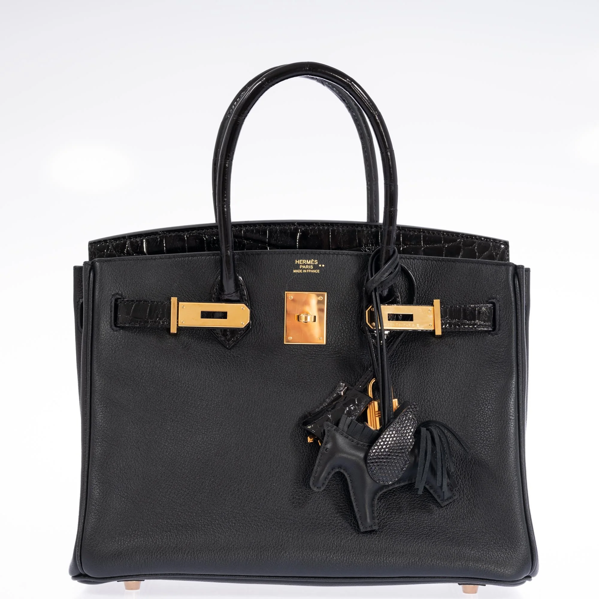 Hermès Birkin 30 Touch Black Shiny Niloticus Crocodile and Novillo Gold Hardware