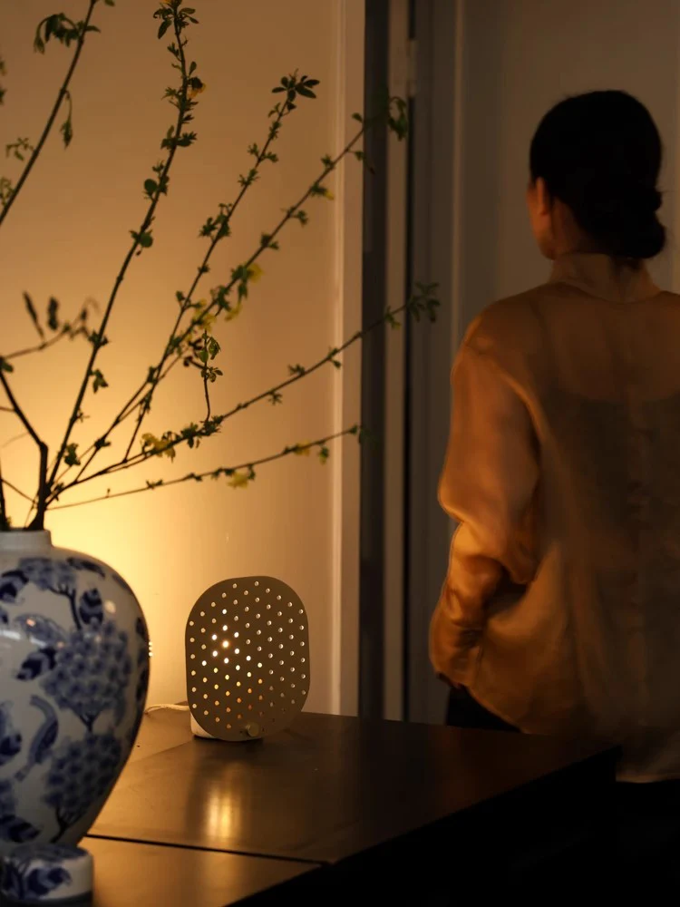LA038 - Furniture Italian Natural Marble + Brass Hollow Screen Table Lamp Imitation Candlelight Night Light Ambience Lamp