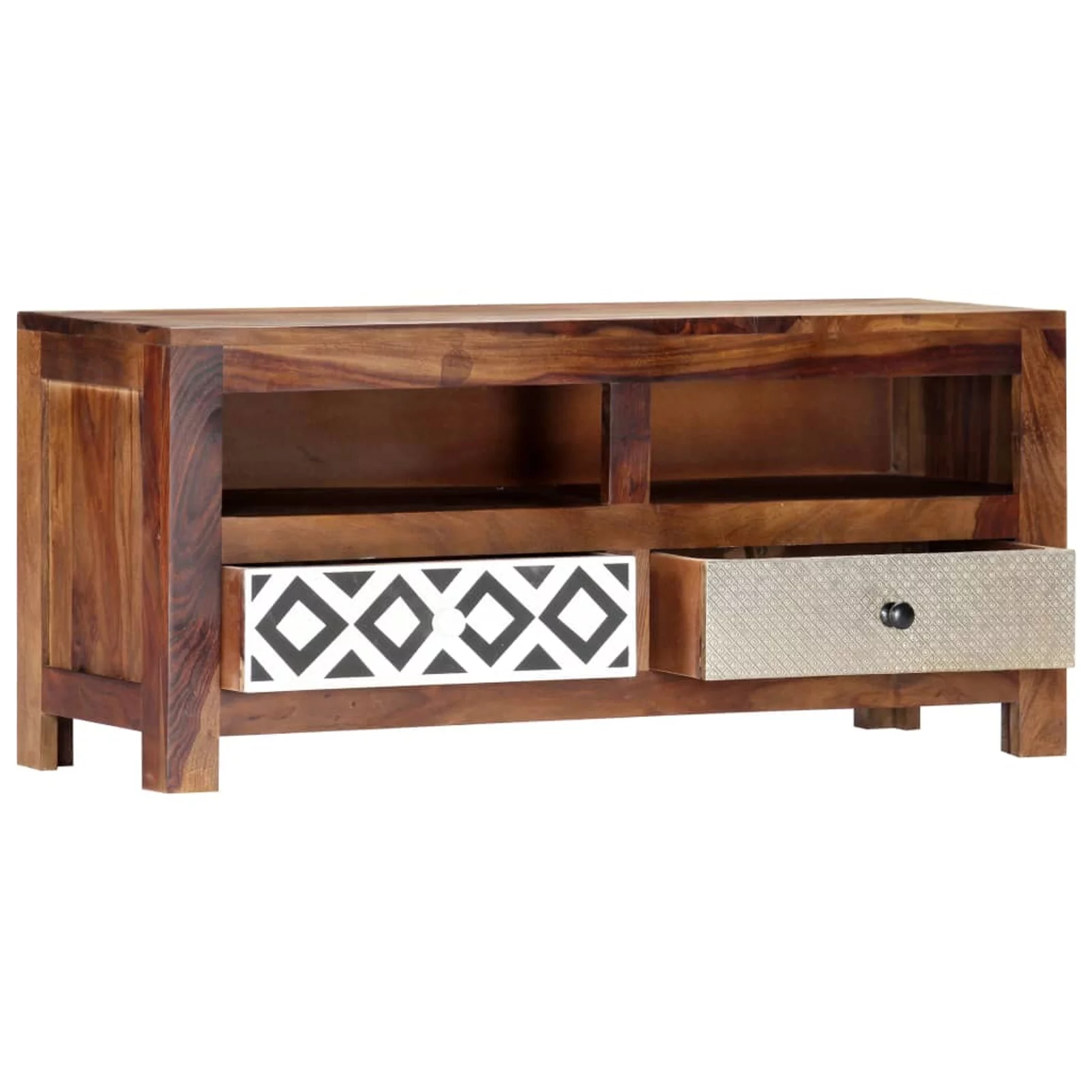 Anself TV Cabinet with 2 Storage Drawers and 2 Compartments Sheesham Wood Television Stand Sofa End Table for Living Room Home Furniture 35.4 x 11.8 x 15.7 Inches (W x D x H)