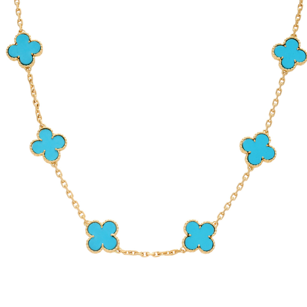 Van Cleef & Arpels Vintage Alhambra 10 Motifs Necklace 18K Yellow Gold Turquoise