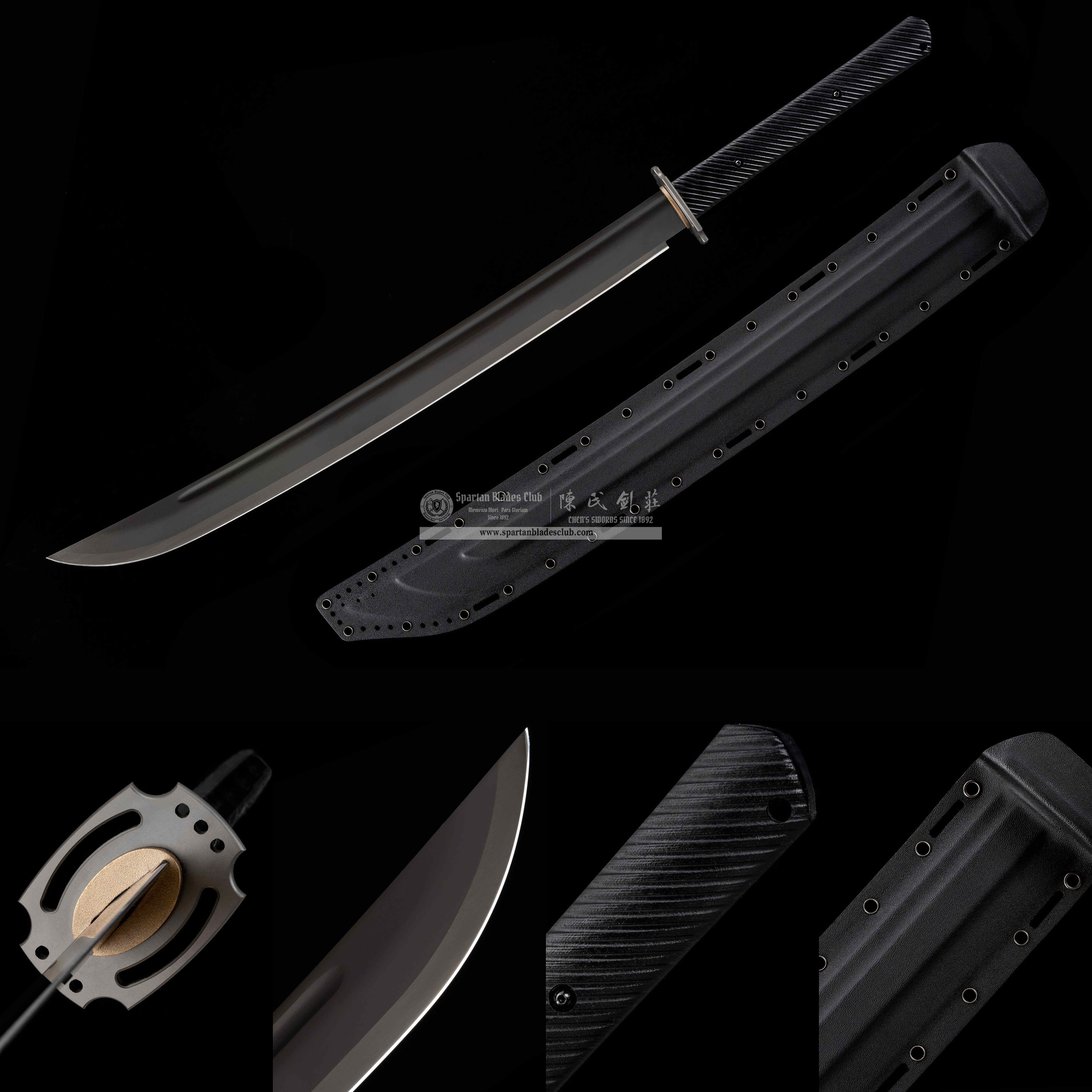 HR06 | Shadow Reaver | Tactical Sword | 60Si2Mn Spring Steel | Two-Tone Black & Silver Titanium Coating | Tactical Wakizashi with Single Fuller (Bo-Hi) | Black | Full Tang | Battle-ready | Spartan Blades Club (陳氏劍莊 CHEN'S SWORDS 1892) - Spartan Blades Club - 陳氏劍莊1892