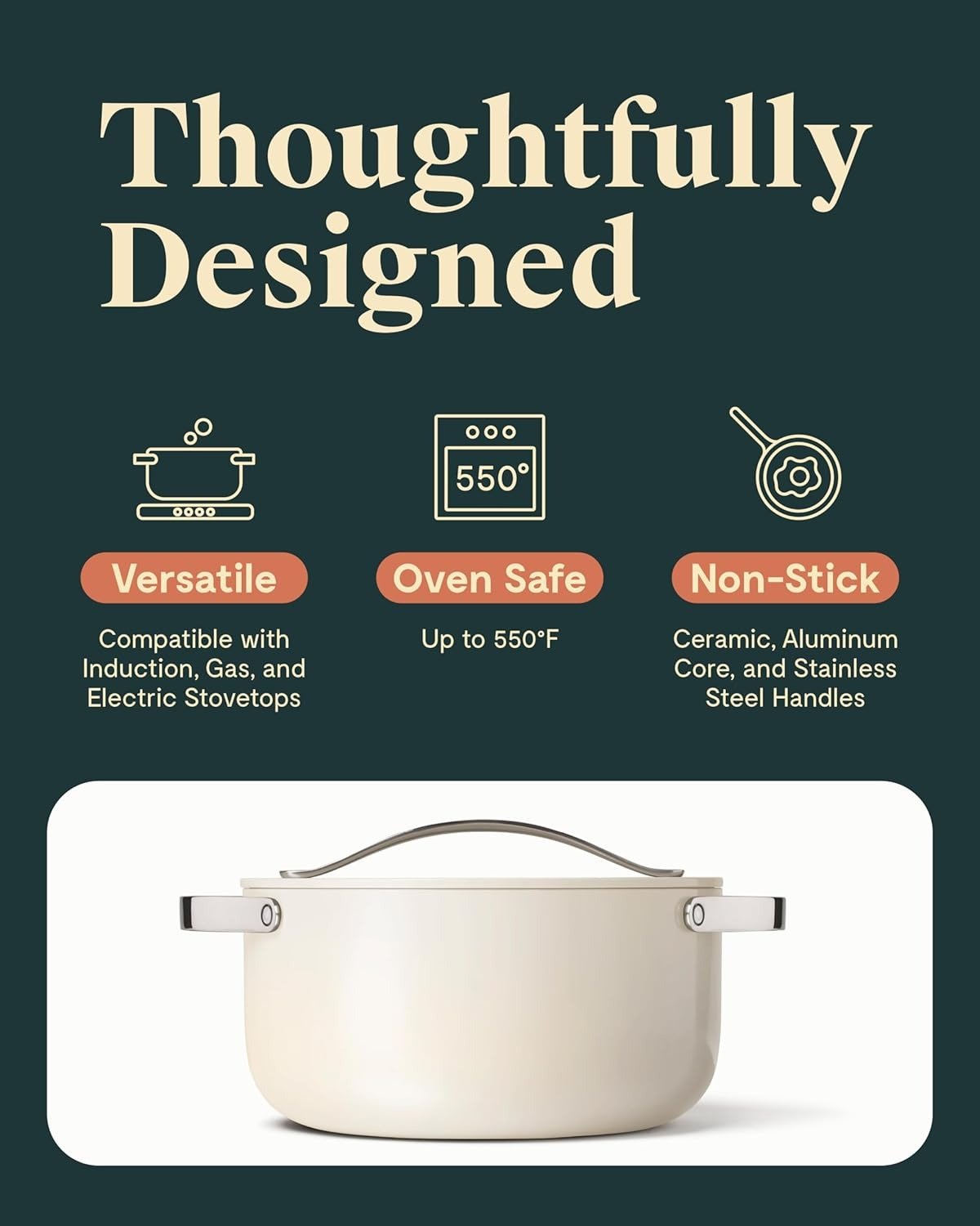 5 Qt Nonstick Ceramic Dutch Oven with Lid Charcoal All Stovetop Compatible Oven Safe
