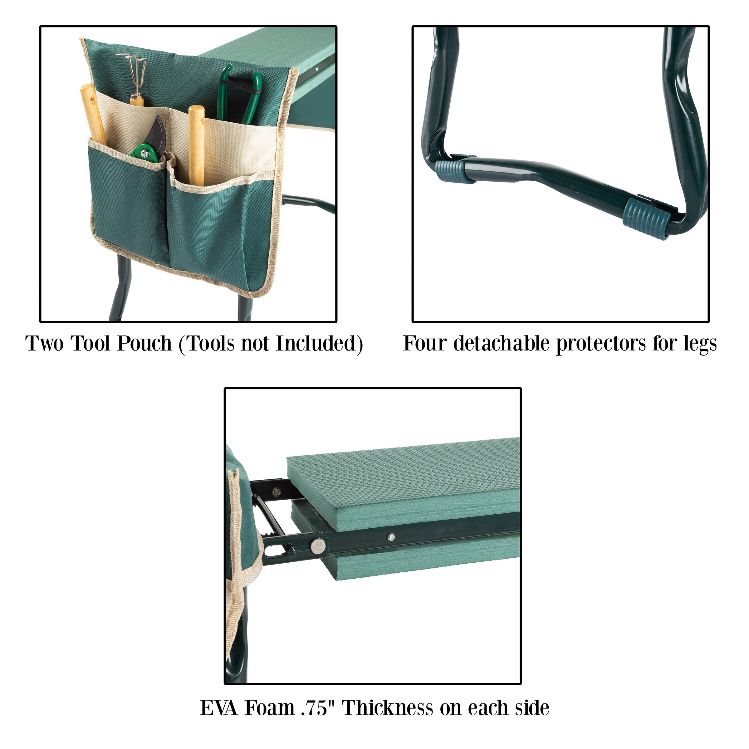 Pure Garden Kneeler Bench – Foldable Stool with 2 Tool Pouches (Green)