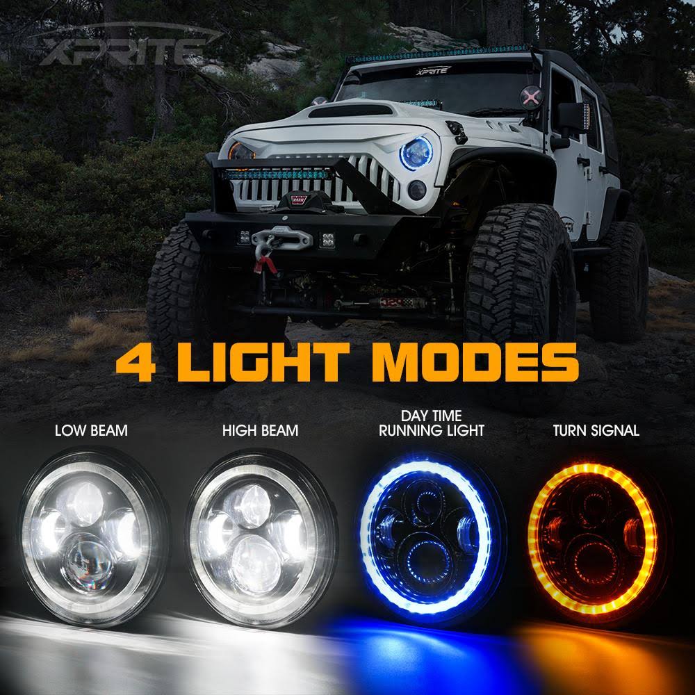 Xprite 7x22 90W LED Headlights with Blue Halo for 1997-2018 Jeep Wrangler