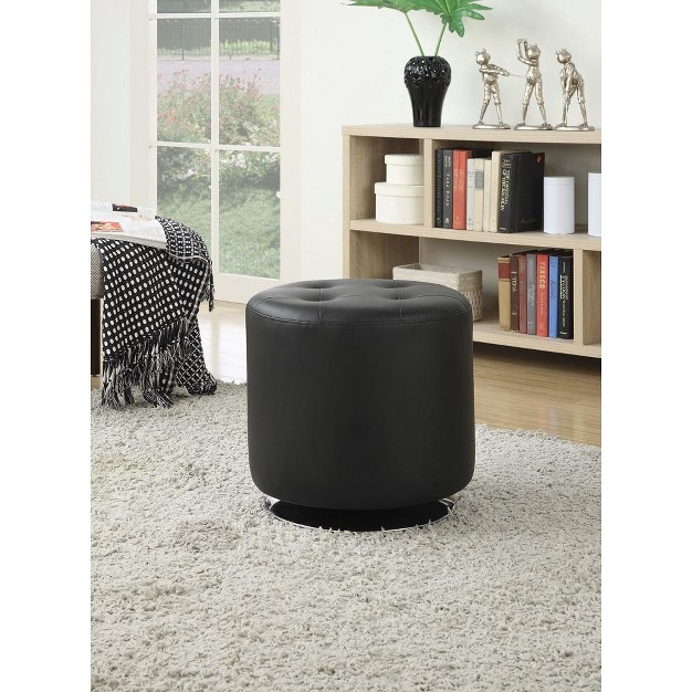 Simple Relax Round Leatherette Upholstered Ottoman Black