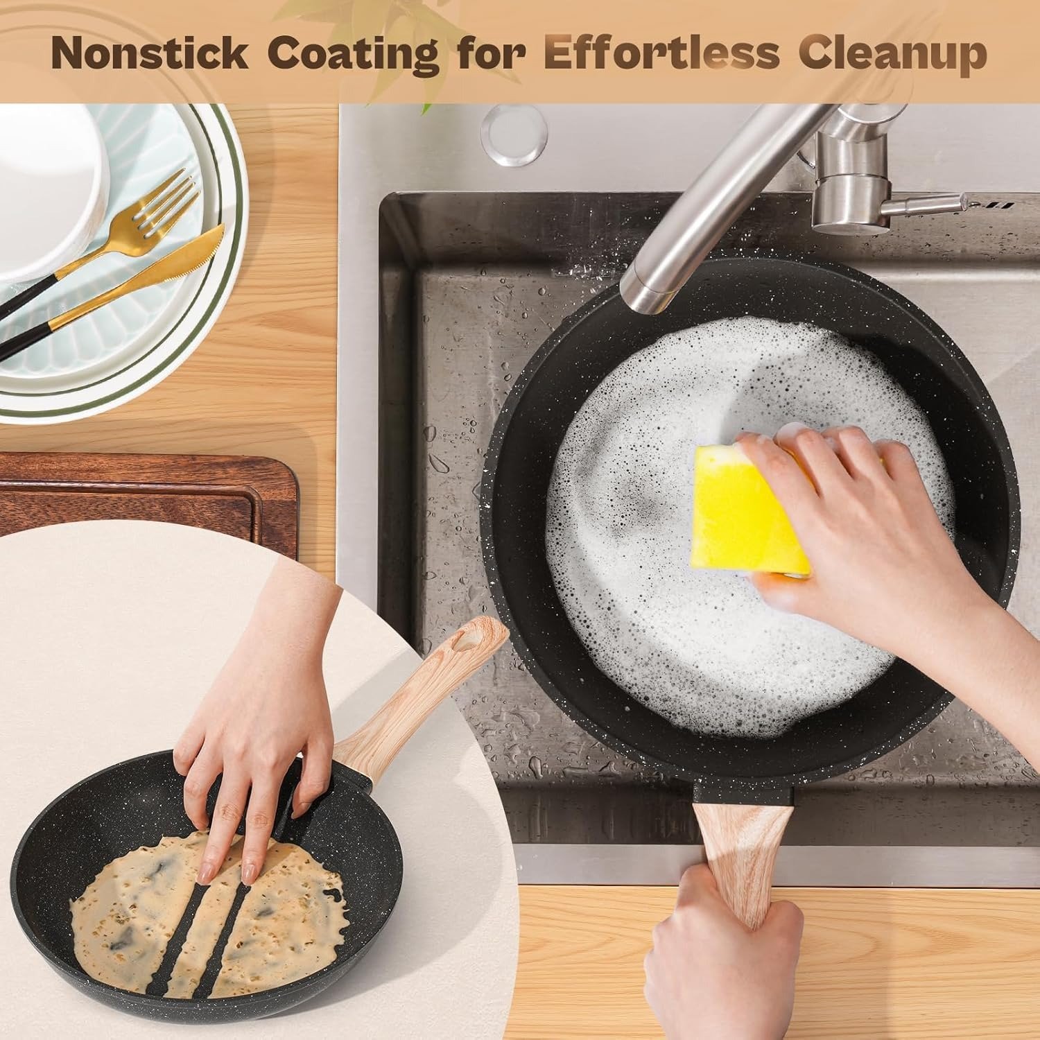 13-Piece Black Granite Nonstick Cookware Set PFAS-Free Induction All Stovetop Compatible