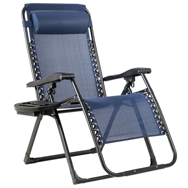 Gymax Folding Zero Gravity Lounge Chair Recliner w/ Cup Holder Tray