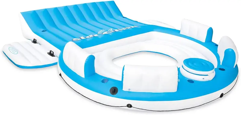 Splash N Chill Inflatable Pool Lounger Island – 145 x 125 x 20 Inch, Supports Up to 7 Adults (Blue/White)