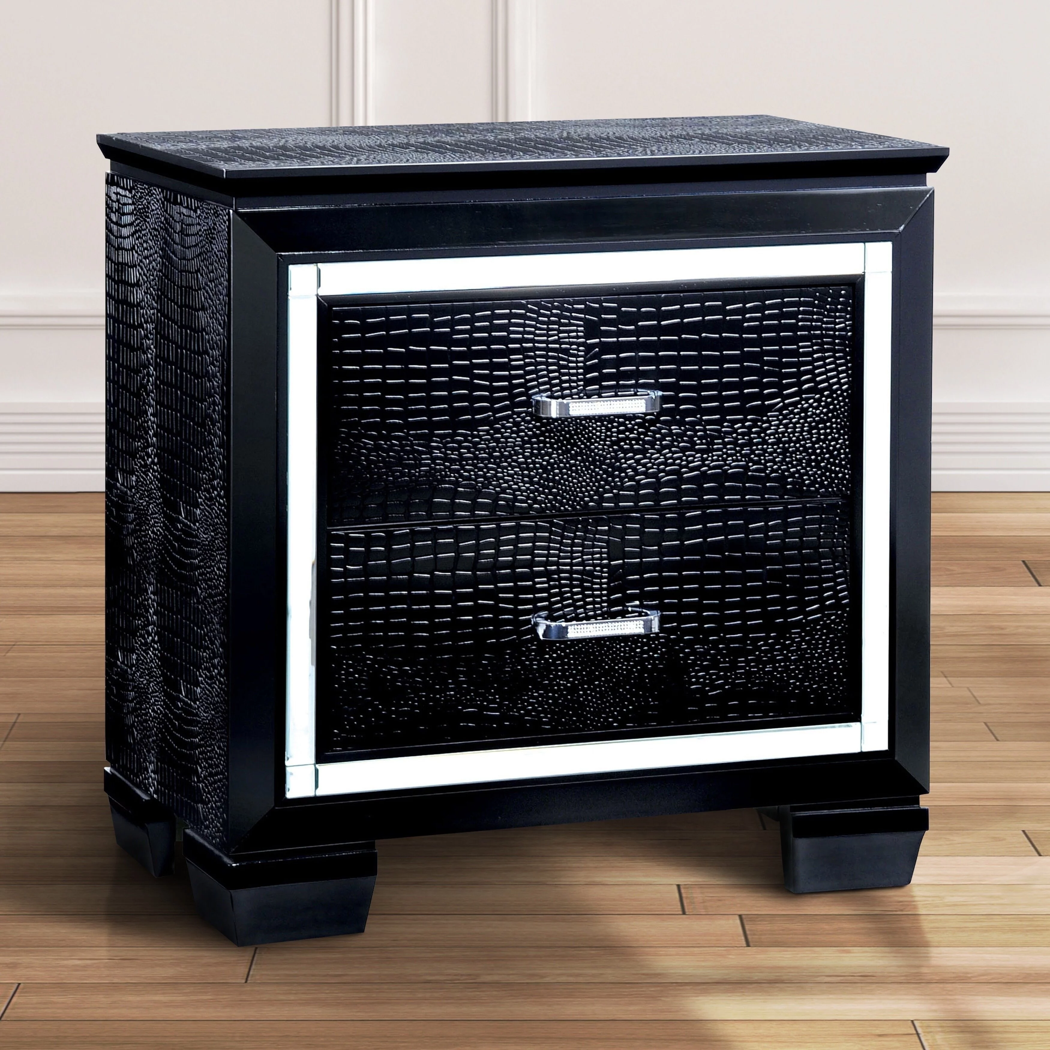 Furniture of America Ruff Contemporary Solid Wood 2-Drawer Nightstand by  Black