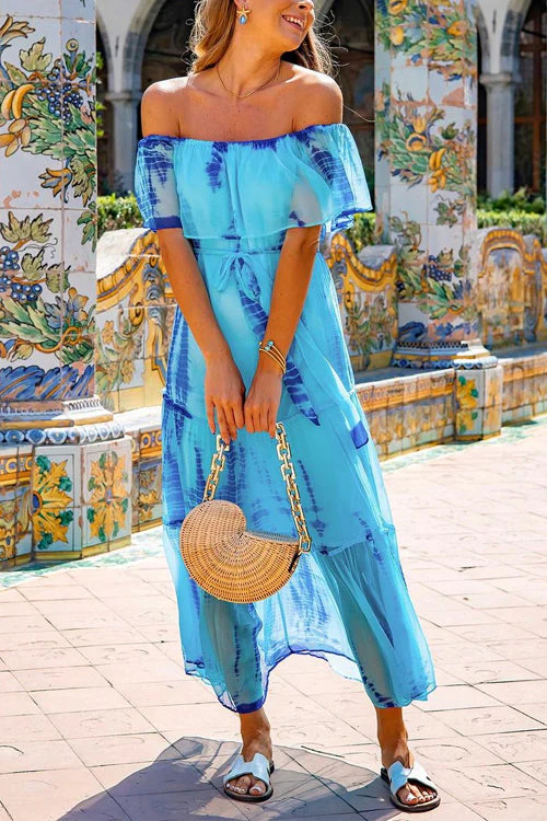 Off Shoulder Tie Waist Midi DressClistos