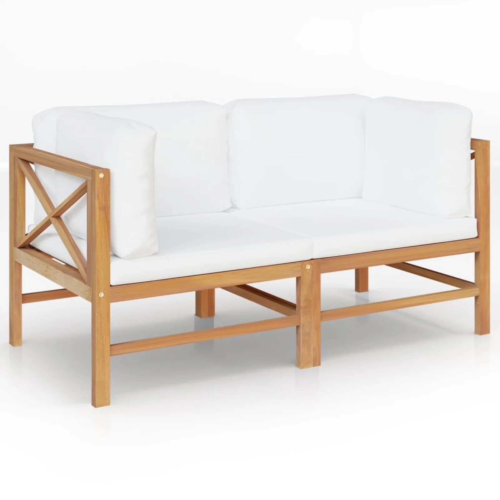 Anself 2-Seater Patio Bench with Cream Cushion Teak Wood 2 Corner Sofa Set for Garden, Backyard, Balcony, Park, Terrace, Outdoor Furniture
