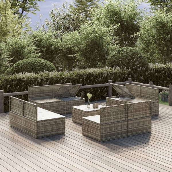 vidaXL 9 Piece Patio Lounge Set with Cushions Gray Poly Rattan