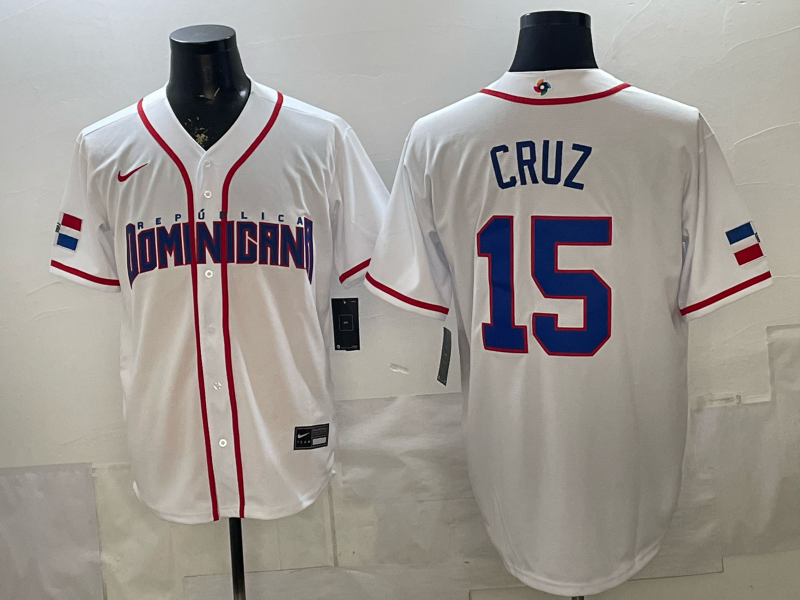 Men's Dominican Republic Baseball Oneil Cruz #15 White 2026 World Baseball Classic Stadium Jersey