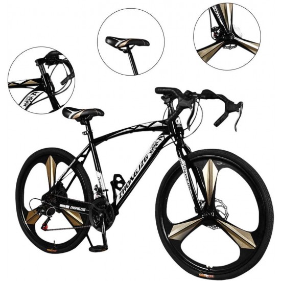 26in Road Bikes,21-Speed Disc Brakes Commuters Lightweight Aluminum Frame Full Suspension Road Bike, with 700c Tire (Black)