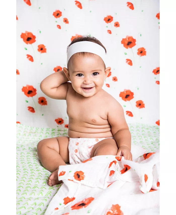Malabar Baby Certified Organic Muslin Four-Layer Reversible All Season Snug Blanket, Poppy