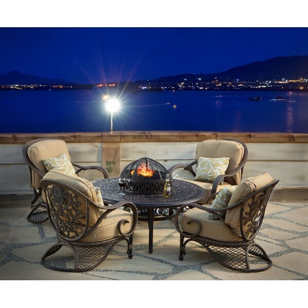 Grand Bonaire Weave Backyard Casual Conversation Fire Pit Chat Table Set