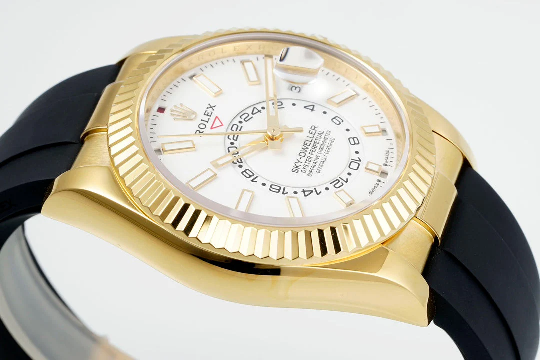 Rolex Sky-Dweller 42mm Gold Case White Dial Rubber Strap