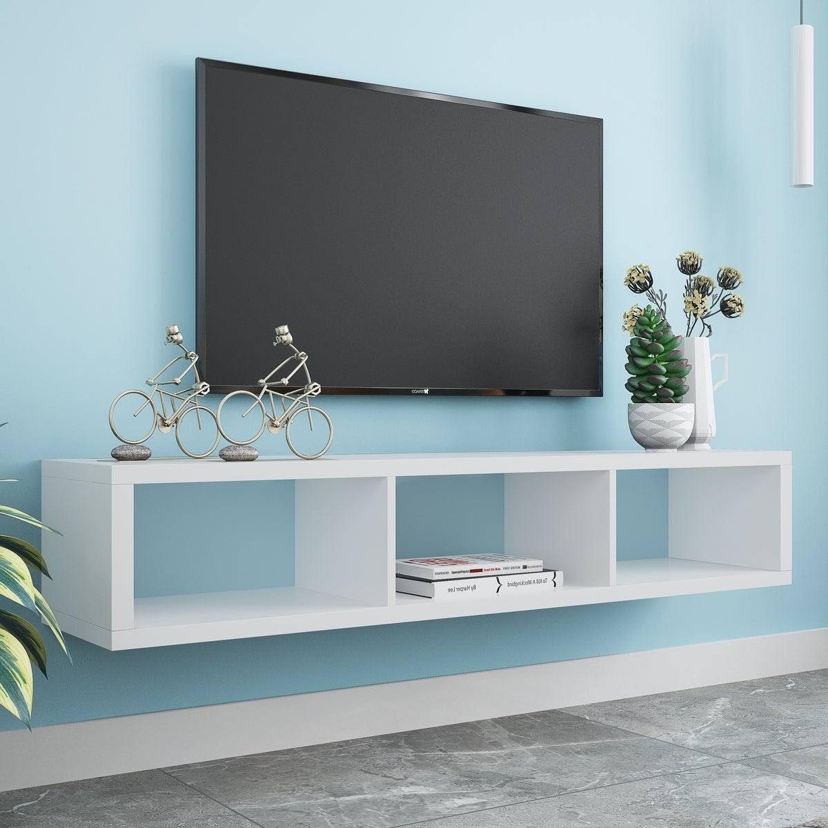 TiramisuBest Modern Shallow Floating TV Console Stand 60x22 - White