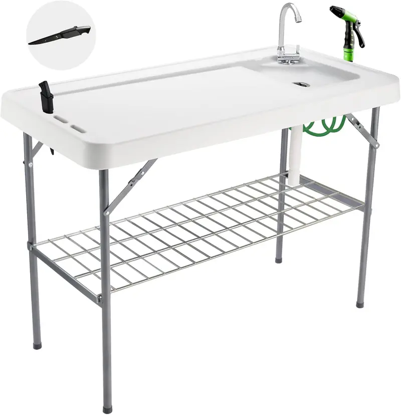 Portable Folding Fish Cleaning Table – Outdoor Camping Sink Station with Faucet, Drain Hose & Sprayer