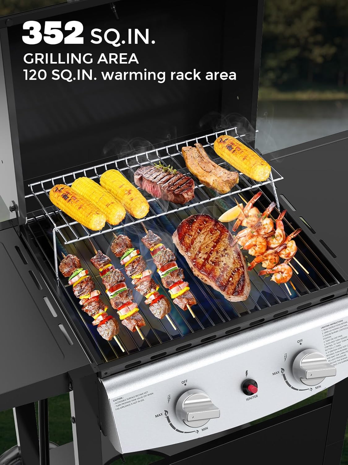 4-Burner Propane Gas Grill with Porcelain-Enameled Cast Iron Grates and Side Burne G0141A