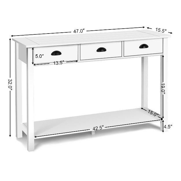 Costway 47 x27 x27 Console Table Hall Table Side Desk Accent Table Drawers Shelf Entryway White
