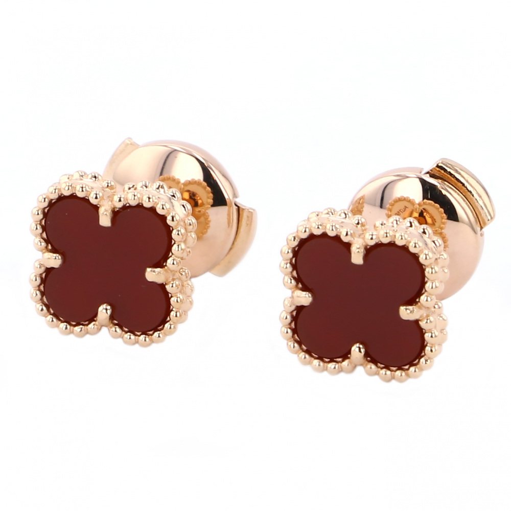 Van Cleef & Arpels Sweet Alhambra Carnelian Earrings 18K Rose Gold