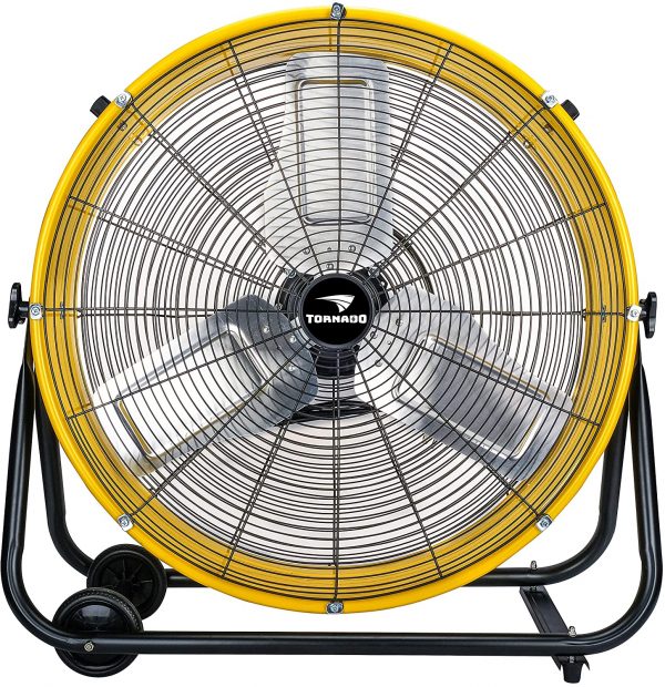 24 Inch Grade UL Listed High Velocity Movement Heavy Duty Drum 3 Speed Air Circulator Fan 7800 CFM Industrial, Commercial, Residential, and Greenhouse Use, Yellow