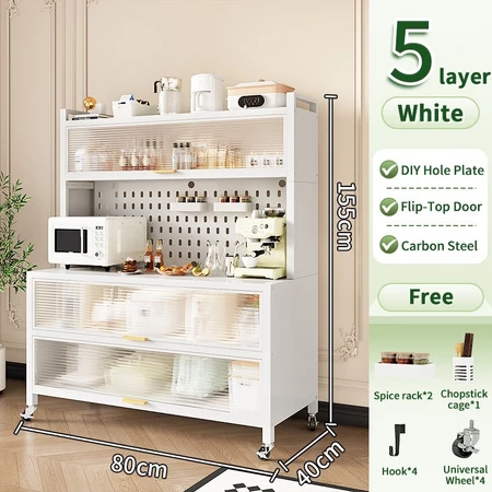 Kitchen Storage Cabinet Cabon Steel Organizer Rack Storage Multi-function Rack With Doors