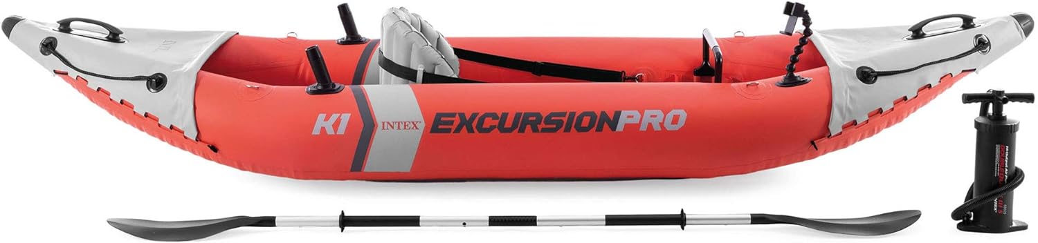 Excursion Pro Inflatable Kayak Series: Includes Deluxe 86in Kayak Paddles and High-Output Pump – SuperTough PVC – Adjustable Bucket Seat – Fishing Rod Holders – Grab Handles