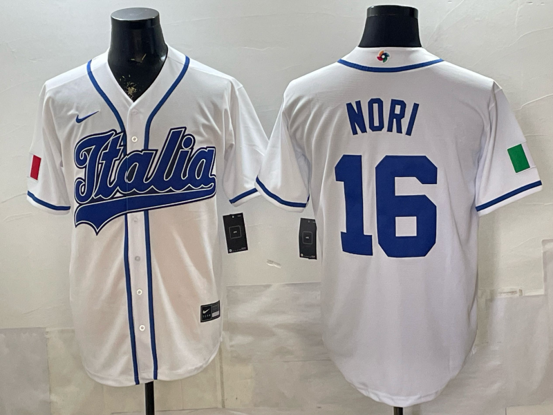 Men's Italy Baseball Nino Nori #16 White 2026 World Baseball Classic Stadium Jersey