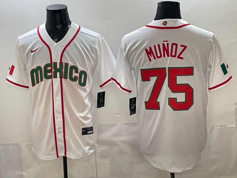 Men's Mexico Baseball Sergio Munoz #75 White 2026 World Baseball Classic Stadium Jersey