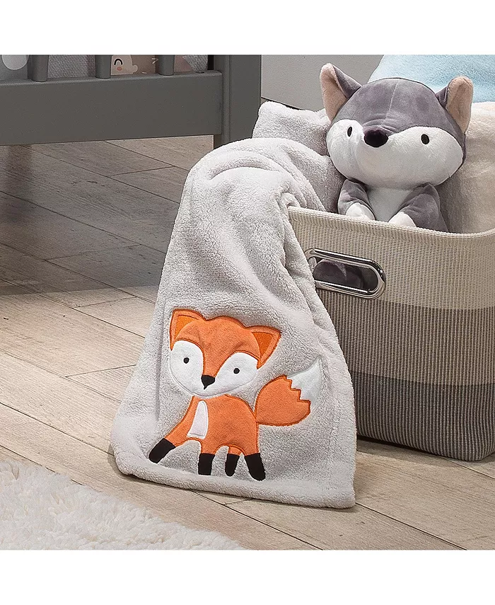 Bedtime Originals Woodland Friends Gray Fleece with Orange Fox Baby Blanket