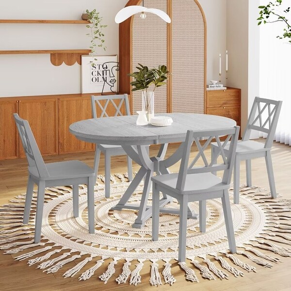 5Piece Extendable Round Dining Table Set with 15.7
